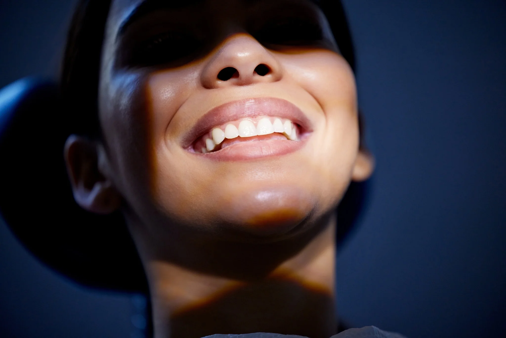 Close-up of patient’s whiter teeth during dental exam